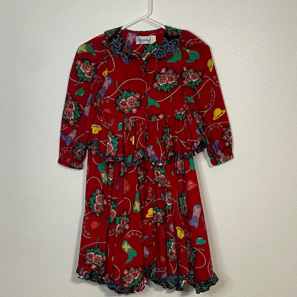 Vintage Vibrant Red Floral Kids Dress
